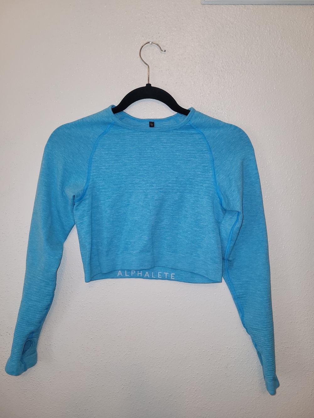 Alphalete Seamless Long Sleeve Crop Top Blue Thumbhole Athletic Shirt Medium